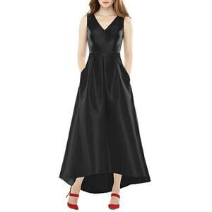 Alfred Sung Black Midi Full V Neck Back Size 4R NWT